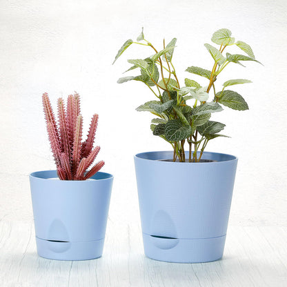 PATIKIL 4.5"/5.5" Plant Pots, Set of 2 Plastic Flower Planters with Drainage Hole and Removable Base Decorative for Home Garden Indoor Outdoor, Light Blue