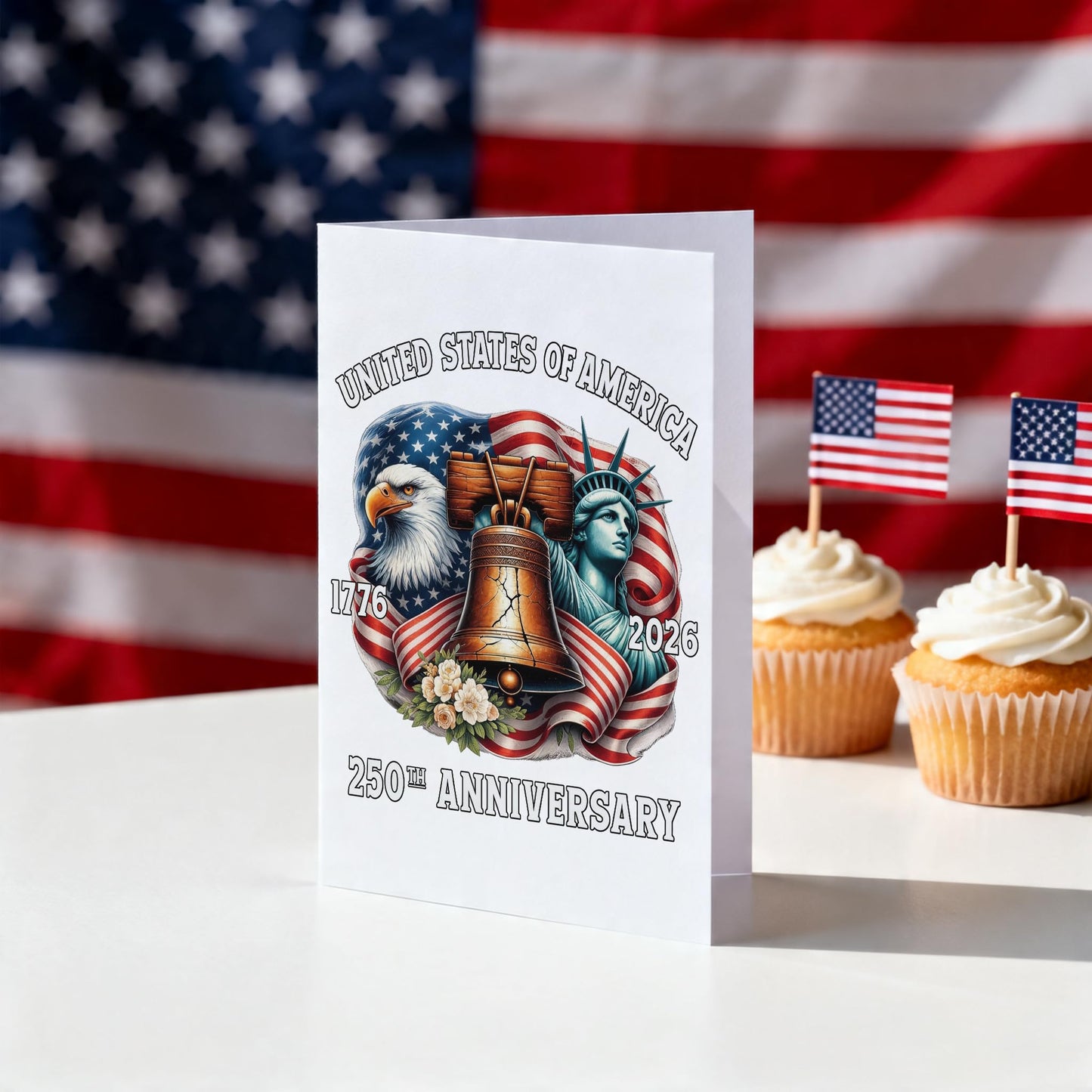 MEGLORT 250th Anniversary Greeting Cards with Envelopes, 5-Pack 4"x 6"(Folded), America 250 Years Card, Patriotic Thank You Cards for Veterans Day, Memorial Day, 4th of July & Military Gifts