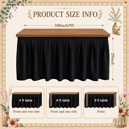 Tingjoo Black 9 ft X 30'' Teacher Desk Skirts Linen Textured Desk Tablecloth Skirts Pleated Office Decor Back to School Supplies for Classroom School Office Rectangular Round Table Cover