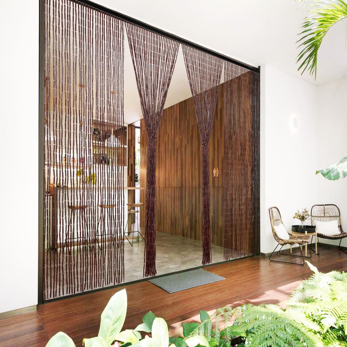 BECHAEO Handmade Bamboo Beaded Curtain for Doorway 65 Strands Hanging Door Beads Curtain for Hallway Window Closet Boho Rustic Hippie Home Store Decor, 35.5 x 75 Inches Coffee