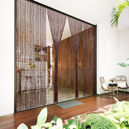 BECHAEO Handmade Bamboo Beaded Curtain for Doorway 65 Strands Hanging Door Beads Curtain for Hallway Window Closet Boho Rustic Hippie Home Store Decor, 35.5 x 75 Inches Coffee