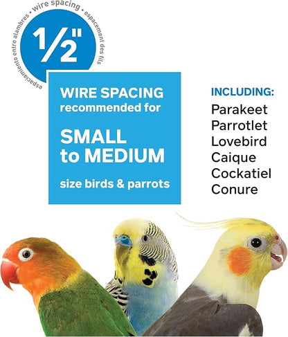 Prevue Pet Products Steel Bird Flight Cage with Wheels - Large Birdcage for Parakeets, Canaries, Finches, Cockatiels, Lovebirds, & Green Cheek, Metal Standing Birdcage - Black, Large