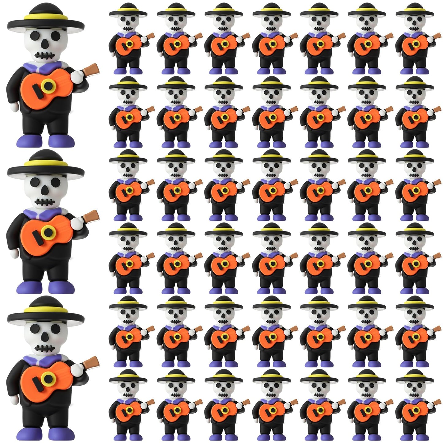 VioraWhite 50 Pcs Halloween Day of The Dead Mini Figurines Little Día De Muertos Figures Mariachi Band Mini Skeleton Skull Statue for Hide and Seek Props Window Desk Kitchen Decorations Party Gifts
