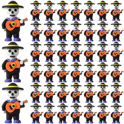 VioraWhite 50 Pcs Halloween Day of The Dead Mini Figurines Little Día De Muertos Figures Mariachi Band Mini Skeleton Skull Statue for Hide and Seek Props Window Desk Kitchen Decorations Party Gifts