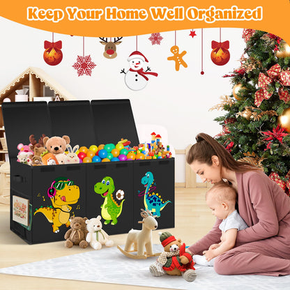 Beadsky Extra Large Toy Box, Collapsible Toddlers Toy Chest Kids Storage Organizer, Dinosaur Bin Boxes Storage Basket with Lids for Boys, Girls, Living Room, Nursery, Playroom, 40"x14"x16", Black