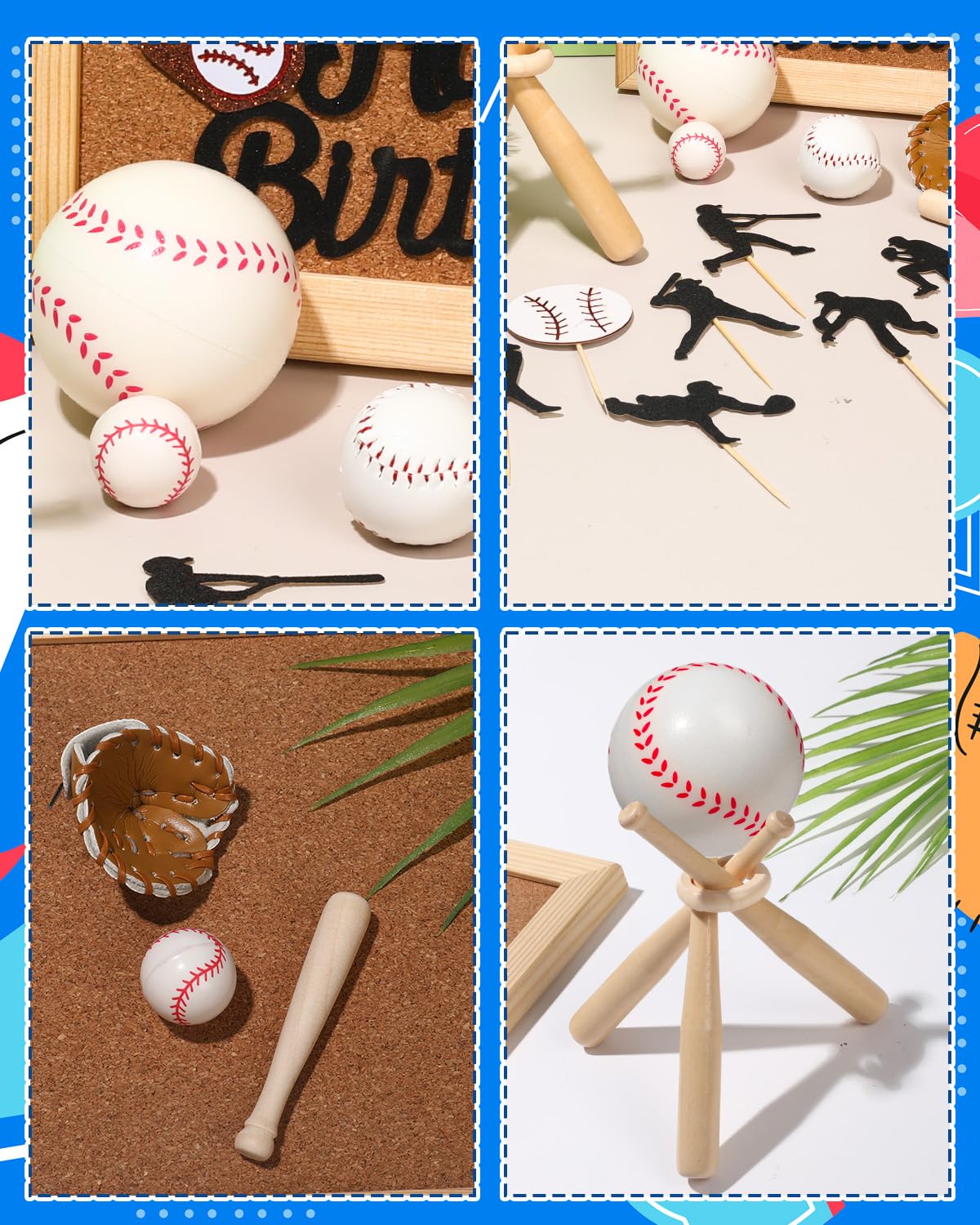 RAYNAG 16 Pcs Baseball Cake Topper Set – Happy Birthday Cake Topper with Baseball Stand, Glove & Foam Baseballs, Baseball Theme Party Supplies for Boys & Sports Lovers, Baseball Birthday Decorations