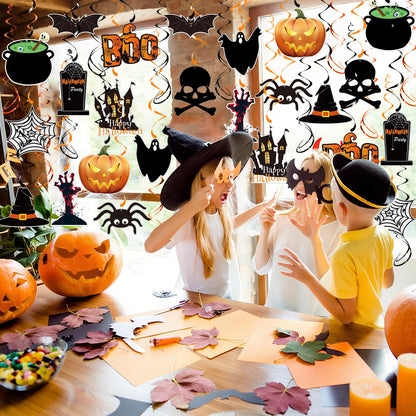 PartyGarden Halloween Hanging Swirl Decorations - 36 Pcs Hanging Spooky Ceiling Decor with Ghost, Pumpkin, Skull for Home, Office, Party