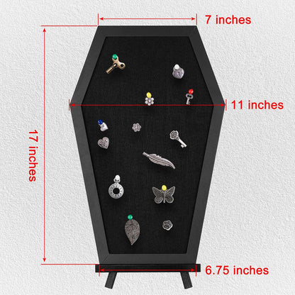 Gothvanity Coffin Pin Display Board - Wooden Felt Bulletin Board for Table Top or Wall - Gothic Decor for Home, Office and School - 17 x 11 Inches - Black