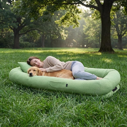 WROS Cooling Human Dog Bed for Summer, Breathable Washable Floor Lounger for People & Pets, 72"x41"x12", Pale Green, Pet Bed for Hot Weather Relaxing
