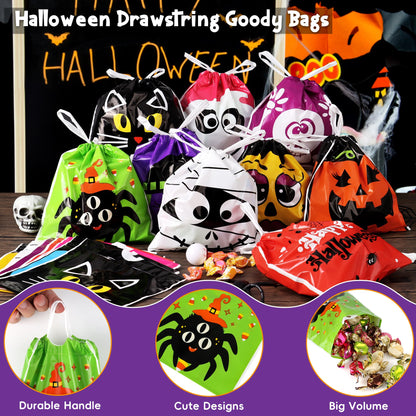 HOIIOH 120 Pcs Halloween Treat Bags Bulk, 6x6 Inch Drawstring Candy Bags