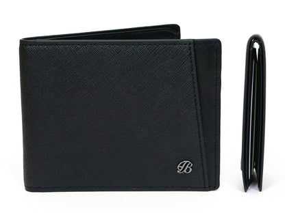 Maskfactory stwees bifold leather wallets - Ultra slim, RFID, Front pocket, slim, ID window (Pocket style B, Black)