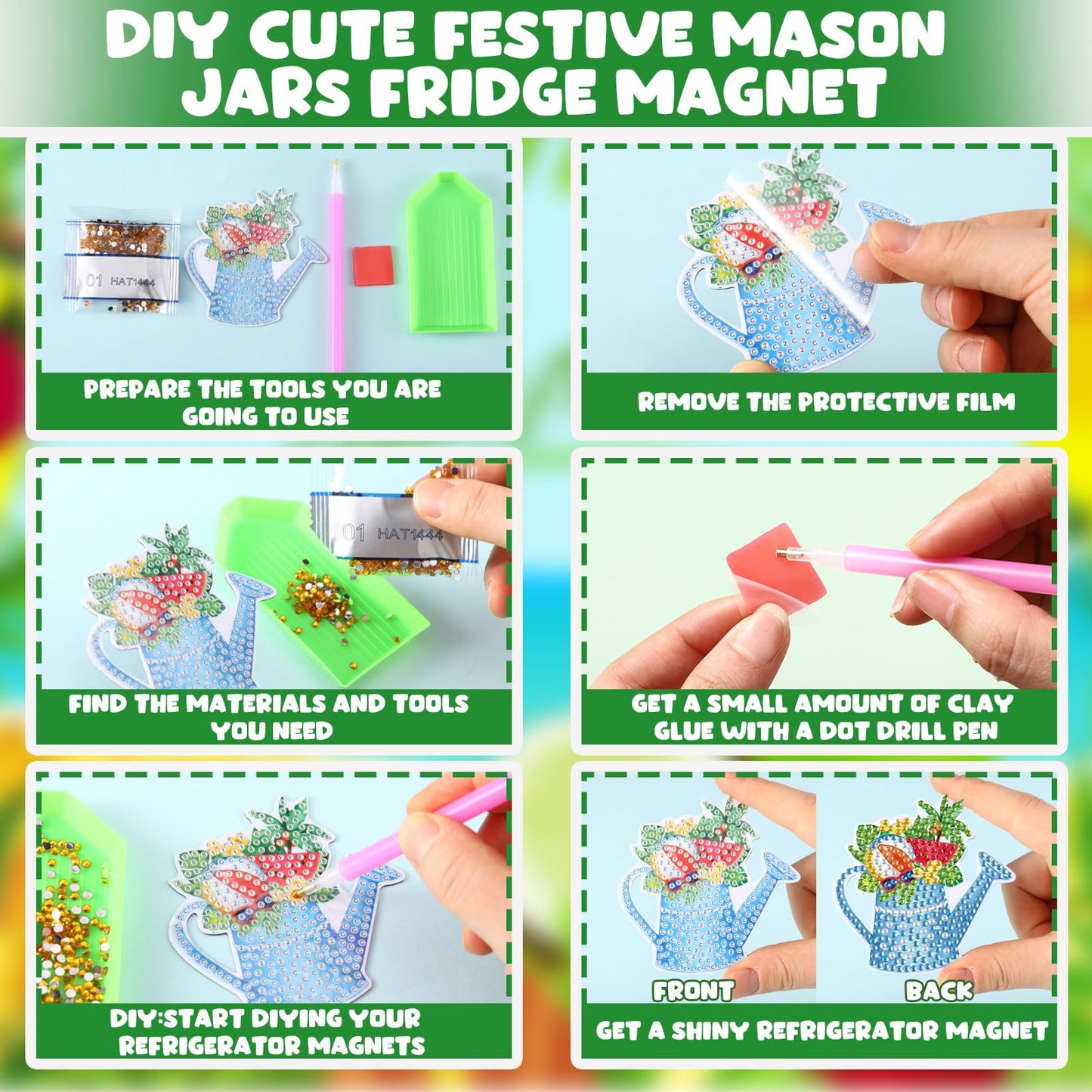 Relaxweex 30 Pcs Seasonal Diamond Painting Magnet Holiday Fall Diamond Art Magnet Kits for Adult 5D Rhinestones Mason Jar Flower Refrigerator Magnetic Sticker for Fridge DIY Crafts Gifts(Holiday)