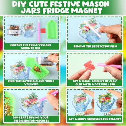 Relaxweex 30 Pcs Seasonal Diamond Painting Magnet Holiday Fall Diamond Art Magnet Kits for Adult 5D Rhinestones Mason Jar Flower Refrigerator Magnetic Sticker for Fridge DIY Crafts Gifts(Holiday)