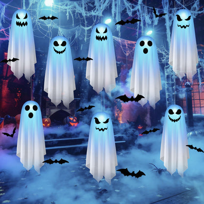 Renbuzhu 8Pcs Halloween Ghost Decorations Light up Hanging Paper Lanterns - Summerween Tree Spooky Decor for Outdoor Home Garden Patio Indoor(No Battery)