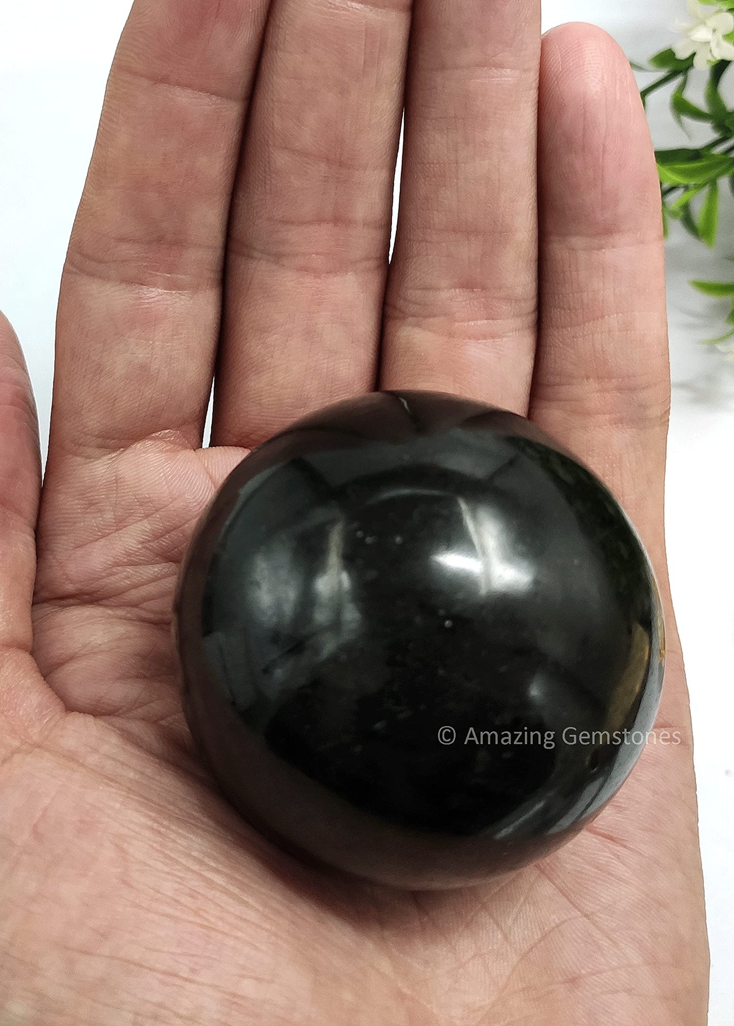 Amazing Gemstone Black Tourmaline Crystal Sphere Round Ball with Sphere Holder Stand, Natural Healing Stone Sphere for Massage Meditation Crystal Grid Witchcraft Supplies Reiki Yoga