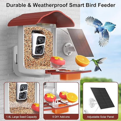 birdsnap® PAV-Bird Feeder with Camera,2K HD with 64GB Card, AI Identify Smart Bird House Cam Solar Panel,Live Stream,Motion Detection,Auto Record Video for Backyard Outdoors,Ideal Gift for Bird Lover