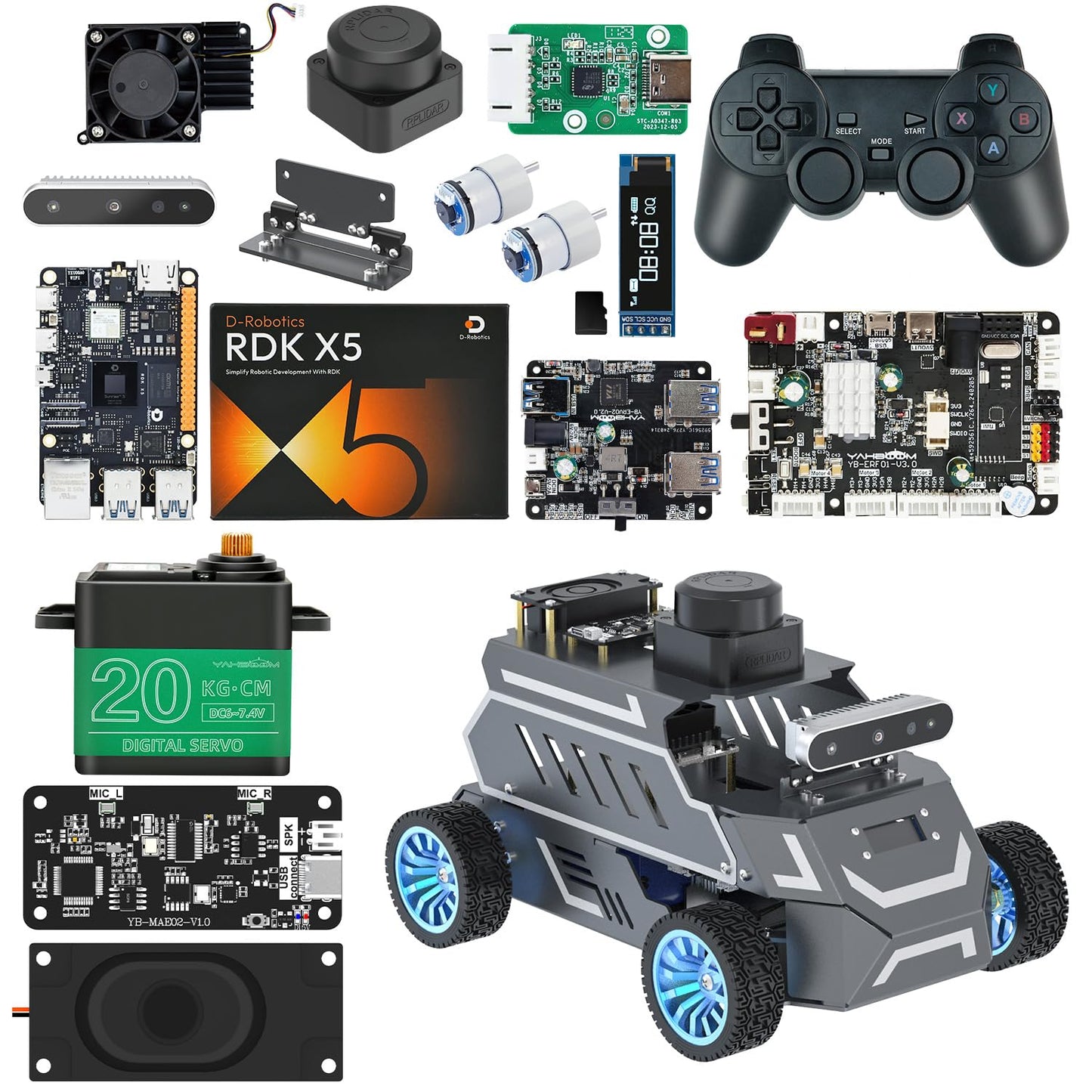 Yahboom ROS2 AI Robot Car,for RDK X5 8GB Supports RVIZ Simulation ROS2,TOF Lidar,SLAM Mapping Navigation, Tracking and Obstacle Avoidance