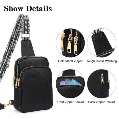 FALAN MULE Small Crossbody Sling Bags Fanny Packs Leather Purses Chest Bag for Women (A-Black)