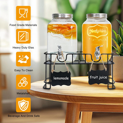 2 Pack 1 Gallon Glass Drink Dispensers,Beverage Jars with Stand