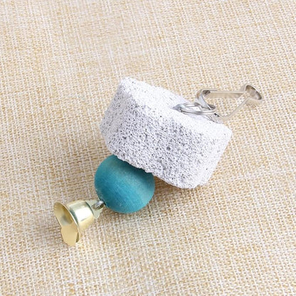 Bird Grinding Beak Calcium Stone with Bell Mineral Lava Block Trimming Teeth Chewing Toys for Chinchilla Bunny Parrot