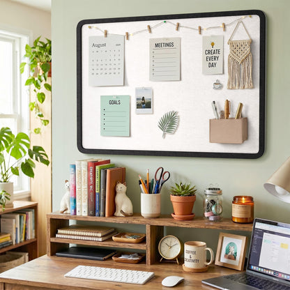 KERRAM Bulletin Board, 24 x 18 inches Decorative Felt Foldable Photo Pin Boards, Vision Board Cork Board Alternative for Walls, Office, Home, Classroom with Pushpins ＆ Small Storage Bag, Black