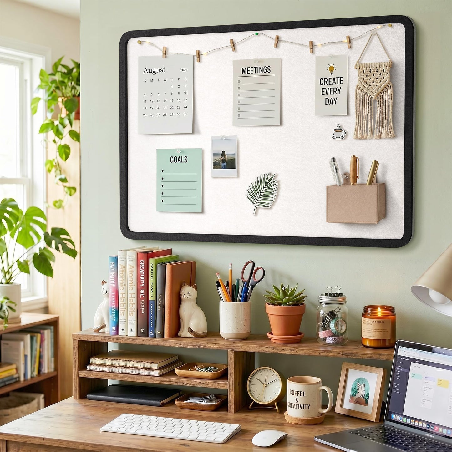 KERRAM Bulletin Board, 48 x 36 inches Decorative Felt Board Foldable Photo Board Pin Boards, Cork Board Alternative for Walls, Office, Home, Classroom with Pushpins ＆ Small Storage Bag, Black