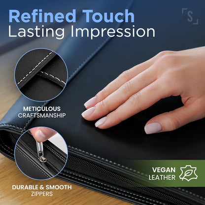 STYLIO Zipper Portfolio Binder | Padfolio 3 Ring Binder (1") and Clipboard Folio (Removable) | Portfolio Organizer for Documents, iPad, Tablet, Phone | Faux Leather Notebook for Men & Women