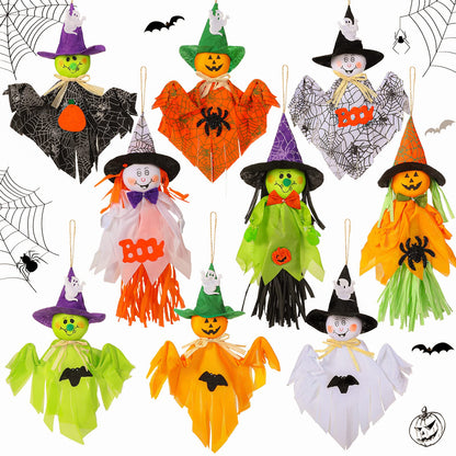 Zomiboo 9 Pack Halloween Decoration Hanging Ghost Pumpkins Decorations Tree Scary Pumpkin Witch Spider Bat Straw Windsock Pendant for Patio Lawn Garden Spooky Party
