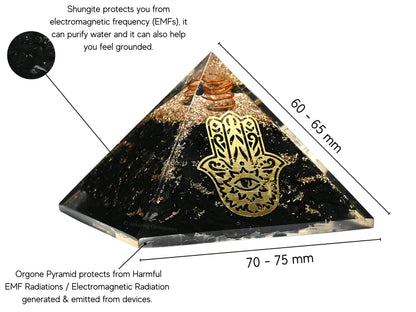 Amazing Gemstone Large Black Tourmaline Orgone Pyramid Crystal, Hamsa Hand Evil Eye Orgonite Pyramid, Positive Energy Healing