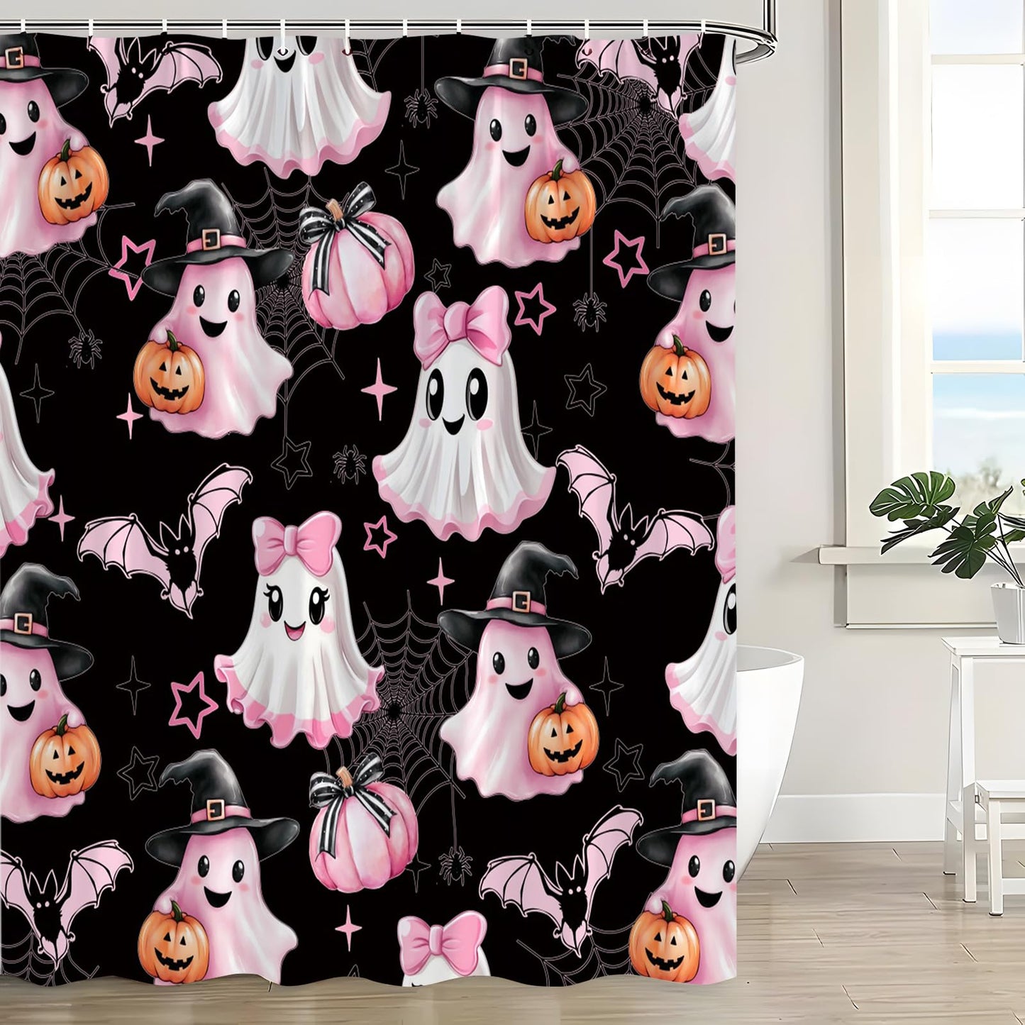 JWJAMM Spooky Halloween Shower Curtain, Black, 70x70 Inch