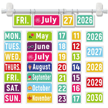 Upgraded 2-in-1 Flip Calendar for Classroom with Magnetic & Adhesive Fixing, Adjustable Magnetic Rod Flip Calendar for Whiteboard, Black and White Classroom Decor Bulletin Board Set (Patterned)
