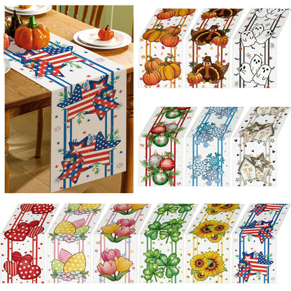 Honeydak 12 Pcs Holiday Table Runner Seasonal Farmhouse Table Decor 13 x 72 Inch Thanksgiving Christmas Decorations Fall Halloween for Home Party Dining Room Kitchen