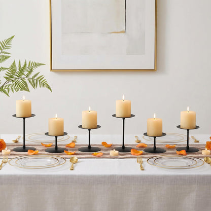 Elsjoy Set of 6 Black Pillar Candle Holders, Metal Pillar Candle Stand Fireplace Candelabras Set for Home Decor, Table Centerpiece, Wedding, 3 Sizes