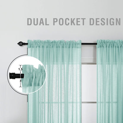 KOUFALL Aqua Curtains 63 Inch Length 2 Panels for Bedroom Matching Wall Bedding Semi Sheer Opaque Window Curtains for Bedroom,Seafaom/Retro Mint Green