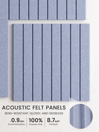 Bumusty Large Cork Board Alternative-48 x 36" Felt Bulletin Board Tiles, with 30 Pushpins, 70 Adhesive Tabs, Fine-Stripe 12-Pack, Cork Boards for Office Push Pin Board-Soft Periwinkle