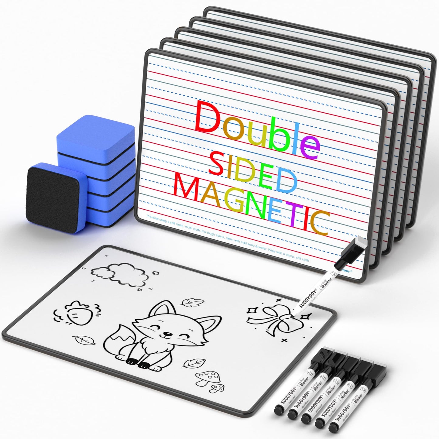 Magnetic Dry Erase Boards 6 Pack for Classroom, Double Sided Small Whiteboard Lap Boards 9x12, Lined & Blank Magnetic White Boards for Kids, Students & Homeschool