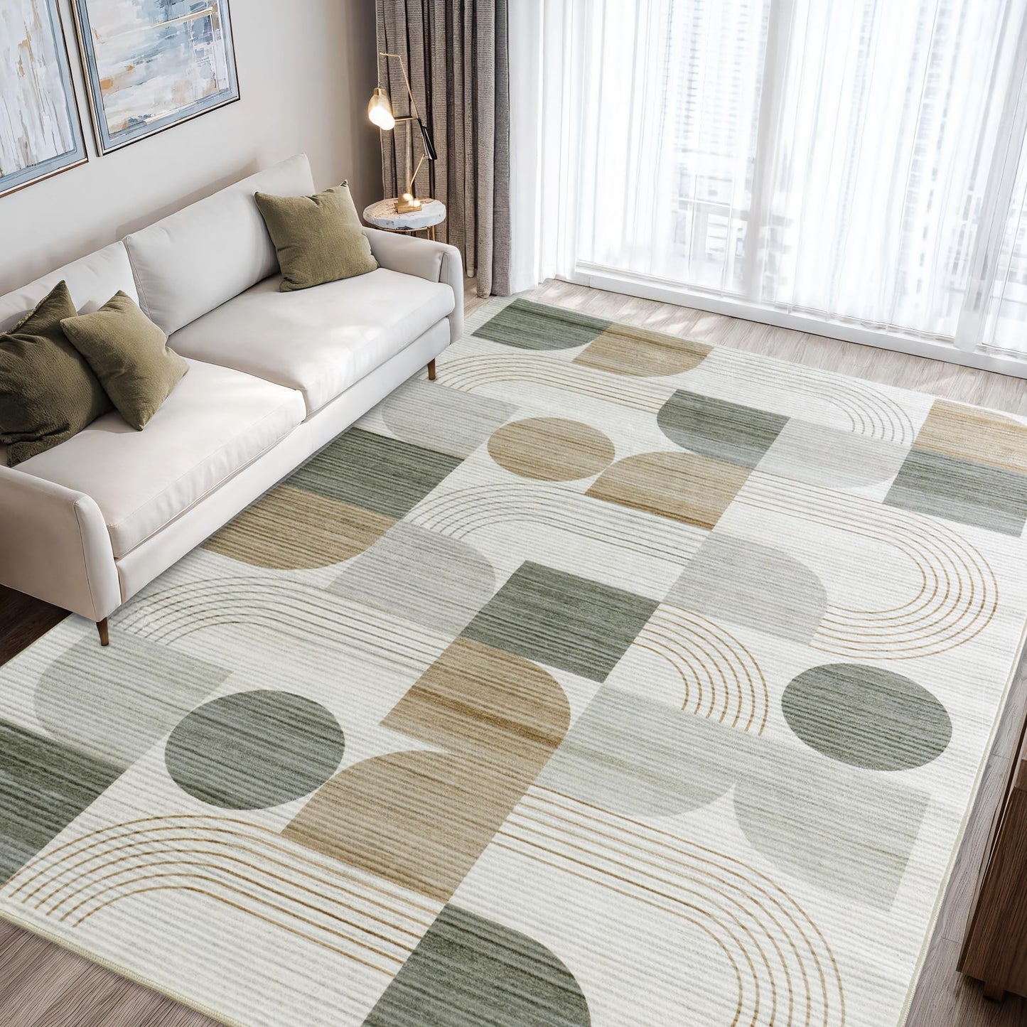 QDUIDU Large Machine Washable 8x10 Area Rug, Soft Modern Geometric Abstract Beige Rugs for Bedroom Living Room, Non-Shedding Faux Wool Indoor Throw Floor Carpet for Office Entryway Dining Room Decor