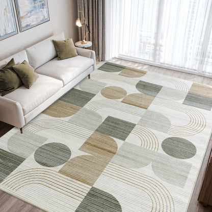 QDUIDU Large Machine Washable 8x10 Area Rug, Soft Modern Geometric Abstract Beige Rugs for Bedroom Living Room, Non-Shedding Faux Wool Indoor Throw Floor Carpet for Office Entryway Dining Room Decor