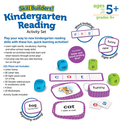 Learning Resources Skill Builders! Kindergarten Reading Activity Set - 122 Pieces, Ages 5+, Back to School Essential Materials, Homeschool Supplies