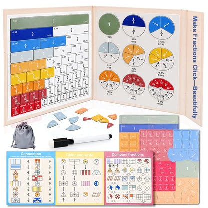 Magnetic Fraction Educational Puzzle, Magnetic Fraction Tiles & Fraction Circles Set, Math Manipulatives for Elementary School, Montessori Fraction Learning Toys for Kids Early Math Skills