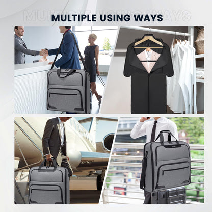 Garment Bags for Travel, Double Layered Carry on Garment Bag with Shoulder Strap, Foldable Suit Travel Bags for Men, Wrinkle Free Garment Travel Bag for Hanging Clothes, Dark Grey
