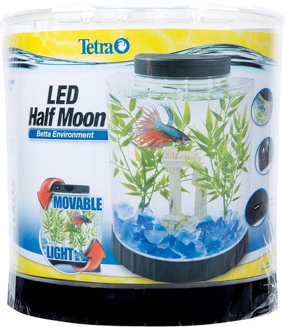 Tetra 1 Gallon Half Moon Small Fish Tank w/Movable LED Light, for Betta & Gold Fish, Aquarium | (Pack of 3)