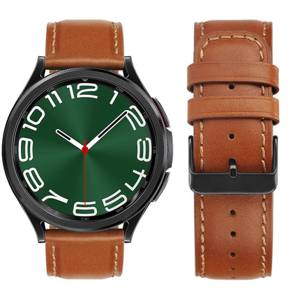 Tasikar Leather Bands Compatible with Samsung Galaxy Watch 47mm 7/6/5/4 Band/Watch 6 Classic 43mm 47mm/Watch 5 Pro Band, Genuine Leather Strap for Galaxy Watch 4 Classic/Watch 3, Classic Brown