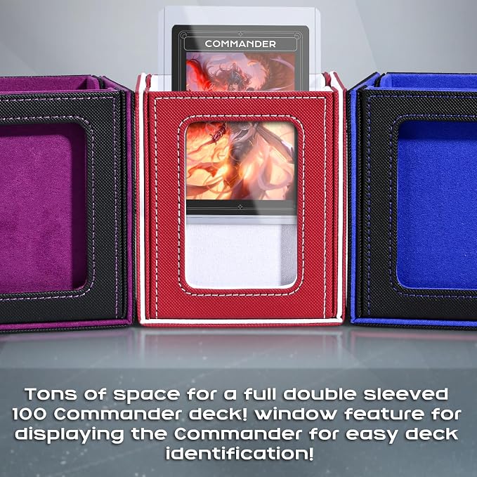 ZLCA MTG Deck Box with Commander Window Display, Trading Card Storage Box Holds 100 Double-Sleeved Cards Suitable for TCG/CCG/PTCG/EDH/Magic/Sport Cards (Black&Blue)