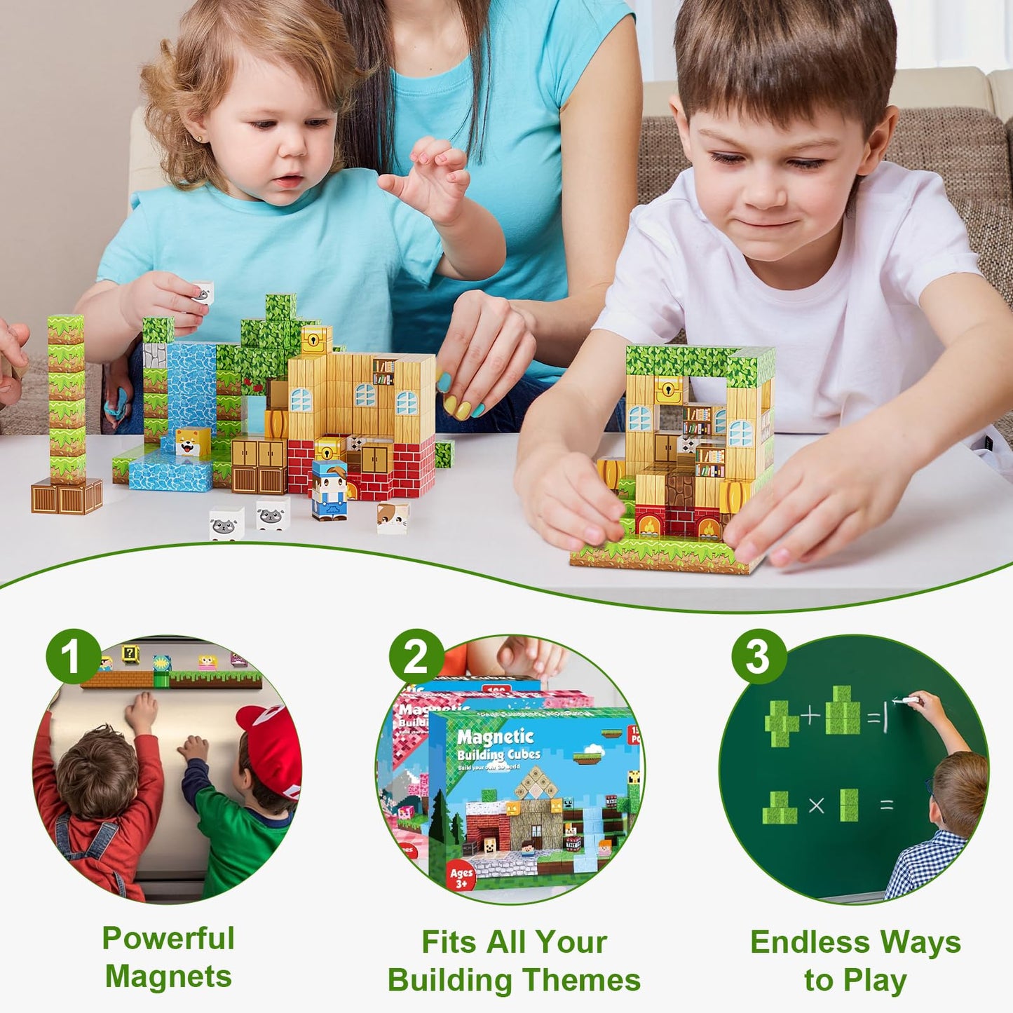 Fitrobust 200PCS Magnetic Building Blocks Set, Magnetic Tiles Kids Build Cubes STEM Game Toys, Build Forest World Set, Christmas Birthday Gifts for Boys & Girls Age 3 4 5 6 7 8 9 10, 0.78 in Size