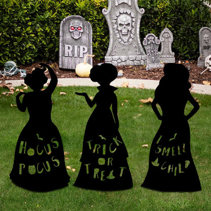 3Pcs Witch Silhouette Yard Signs Hocus Pocus Halloween Decorations Halloween Yard Decoration Sign with H-Stakes for Yard Lawn Garden Outdoor Decor