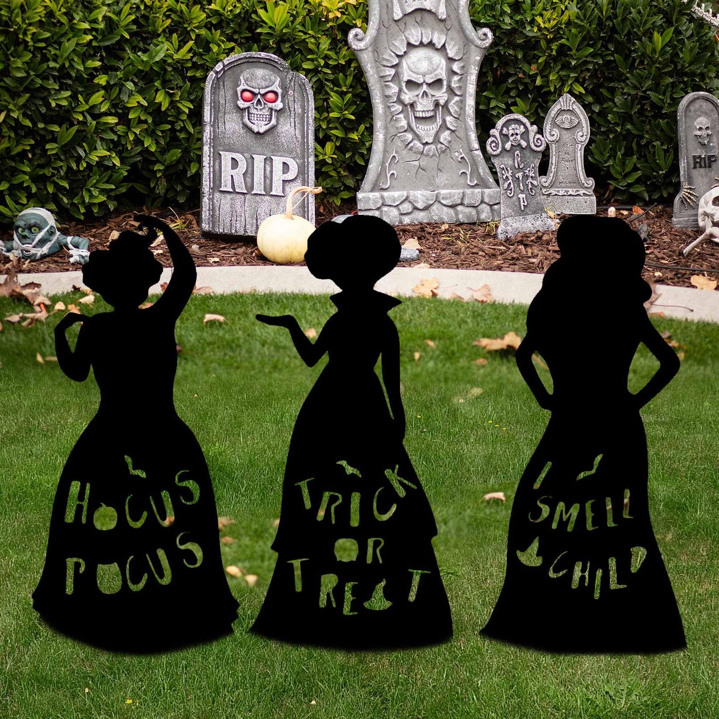 3 Pcs Halloween Witches Yard Stakes Large Witches Lawn Decorations Black Witches Silhouette Yard Signs with H-Stakes, Outside Waterproof Lawn Garden for Boys Girls Home Party Outdoor