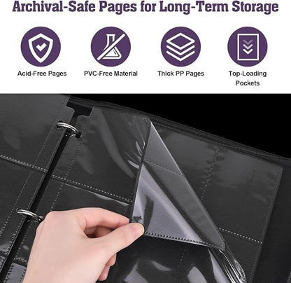 Trading Card Binder 900 Capacity, 50 Double-Sided 9-Pocket Top-Loading, 3-Ring TCG Album for 2.5 x 3.5 Cards, Acid Free PVC Free, Water-Resistant PU with Wrist Strap - Nebula Dragon Design