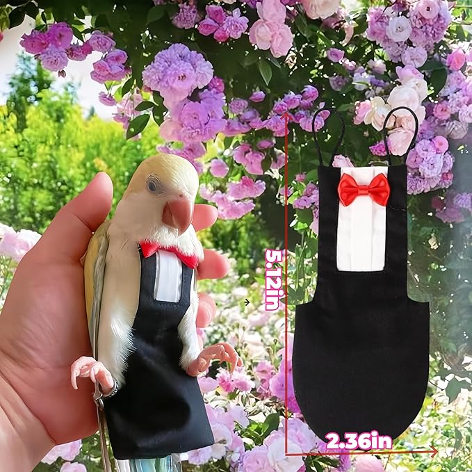Bird Harness Leather Set Tuxedo Flight Suits with Nappy Diapers Waterproof Inner Layer Urine Wet for Parrot Cockatiel Conure Parakeet Macaw Budgie (L)