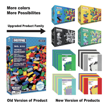 Bestoyz 1000 Pieces Building Blocks, Bulk Classic Building Bricks Toy, Big Box of Basic Bricks, Compatible with Major Brands, Educational Construction Toys & Gifts for Kids 4+